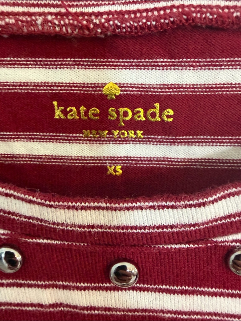 kate spade Burgundy & White Striped Long-Sleeve Top with Fringe - Picture 2 of 7